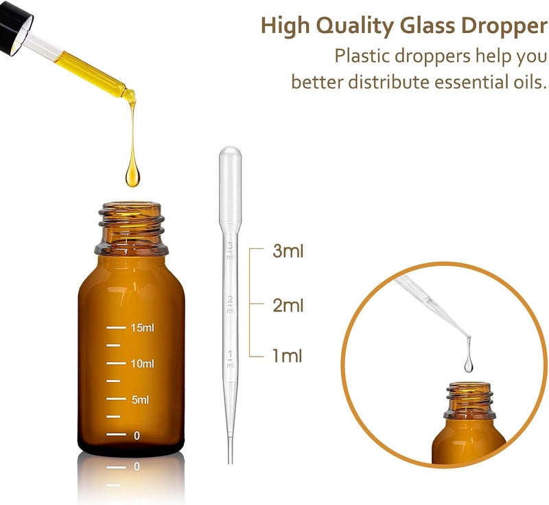 Oubest 4Pcs Dropper Bottles Tincture with Dropper Glass 0.5oz 15ML Thick Amber Leakproof Essential Oils Eye Bottles with 1 Funnel & 4 Labels - Image 4